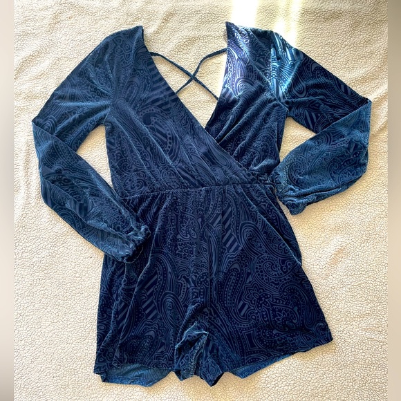 Velvet Paisley Long Sleeve Romper - Picture 1 of 8